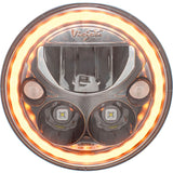 Single 7" Round  Black Chrome Amber Halo VX Headlight (with Low-High-Halo)