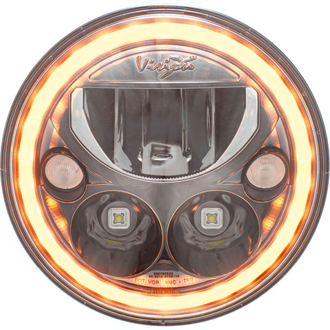 Single 7" Round  Black Chrome Amber Halo VX Headlight (with Low-High-Halo)