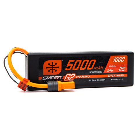 7.4V 5000mAh 2S 100C Smart G2 Hardcase LiPo Battery: IC5 Item No. Spektrum SMART - SPMX52S100H5